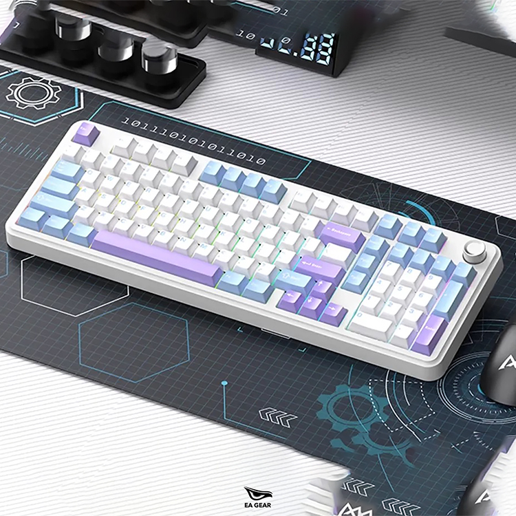 Bàn Phím Cơ Monka K100 Xanh Tím (fullsize, 3 modes, núm chỉnh âm lượng, full foam, hotswap xuôi)