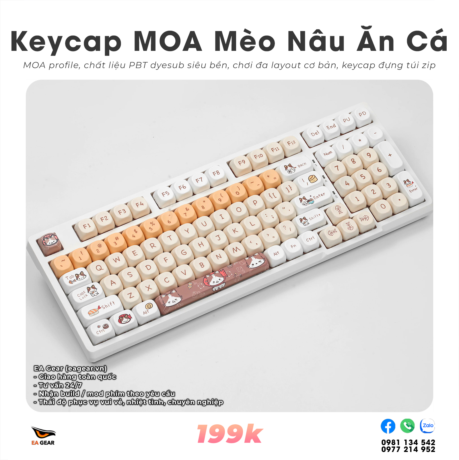 Keycap MOA Mèo Nâu Ăn Cá