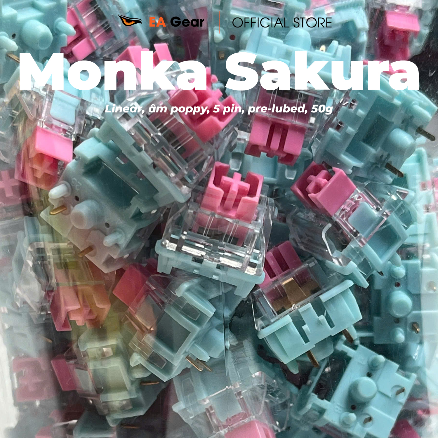 Switch Monka Sakura linear 50 âm poppy 5 pin pre-lubed cho bàn phím cơ - EA Gear