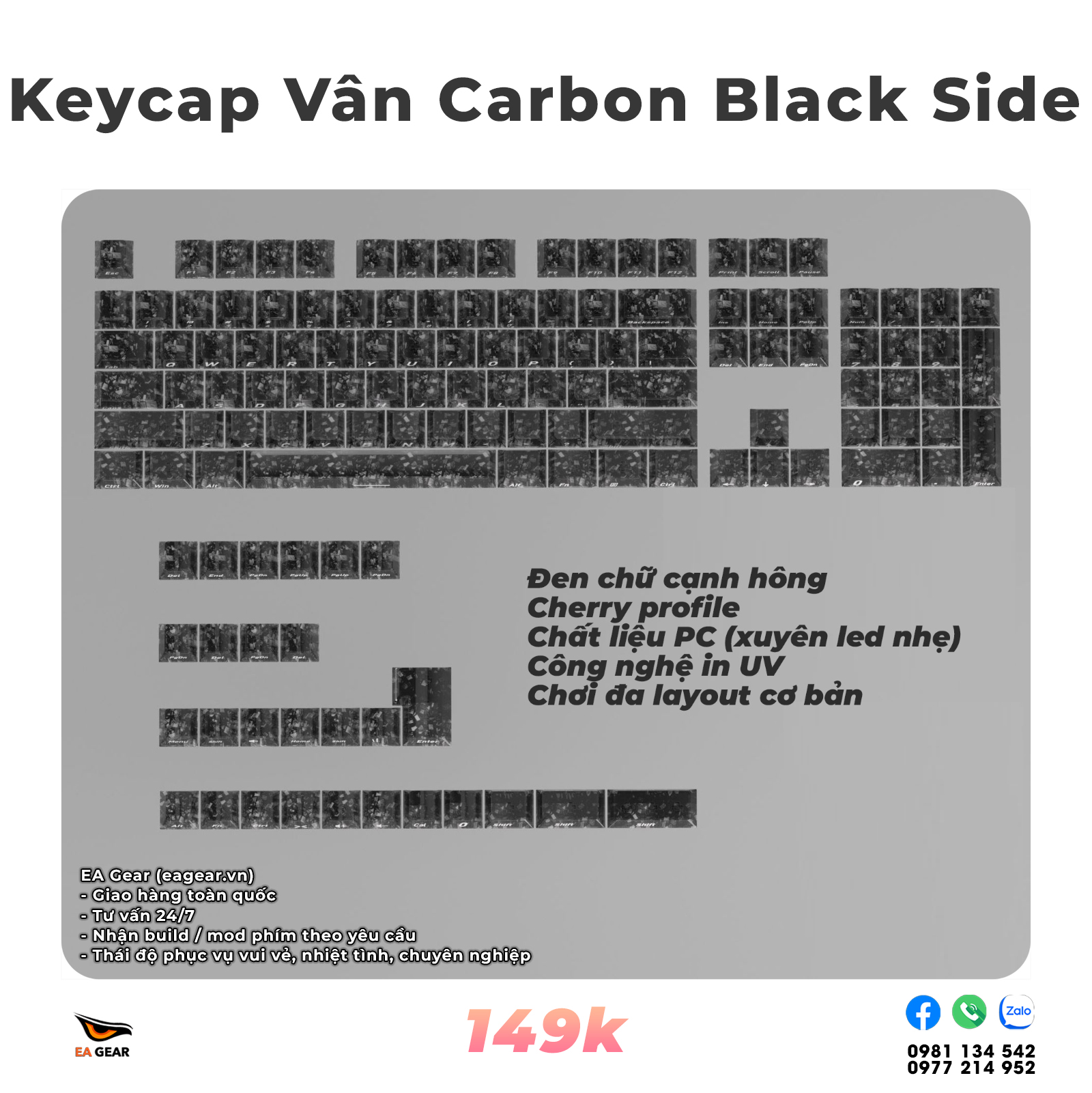 Keycap Carbon Fiber Black Side Print – Cherry Profile, PC, UV Print