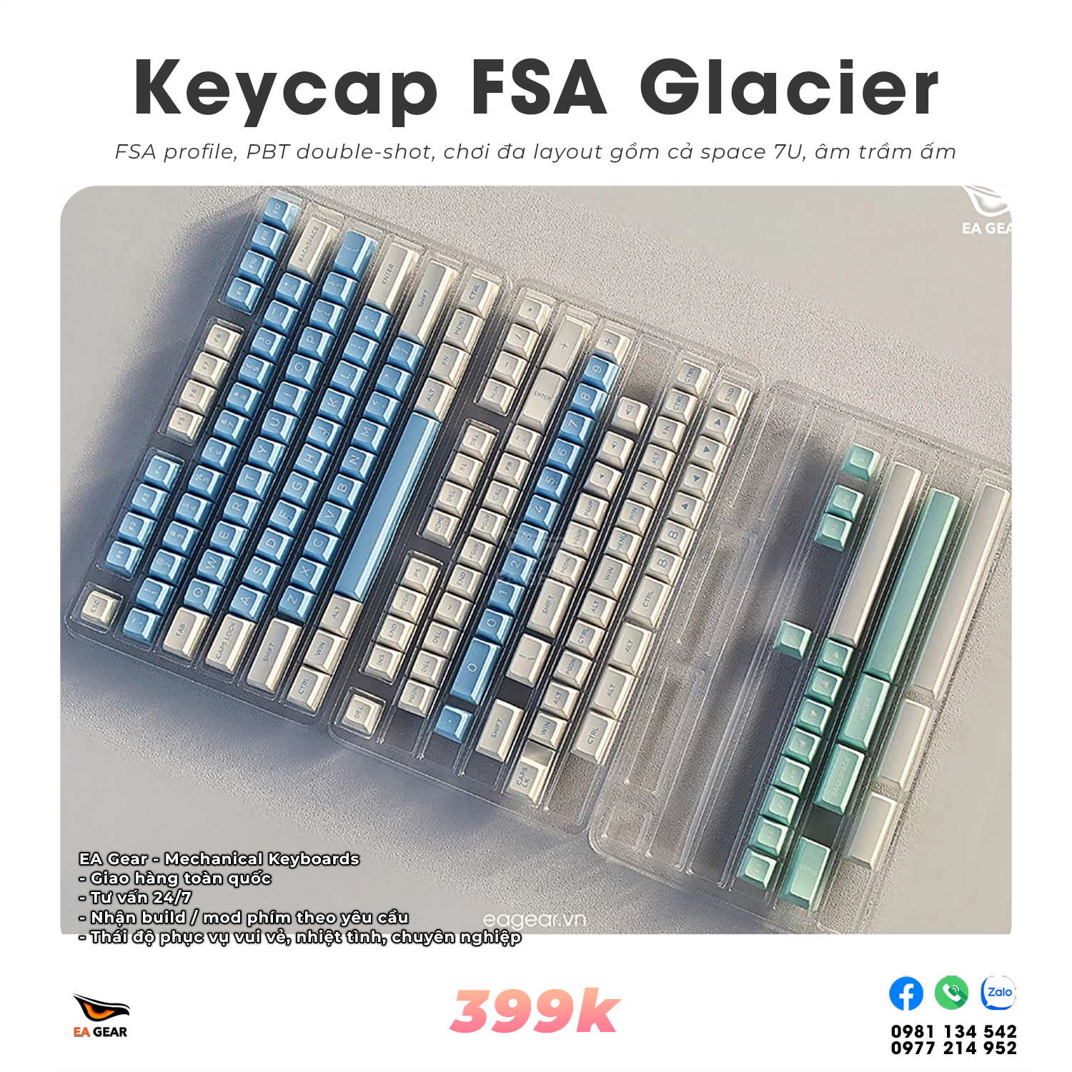 Keycap FSA Glacier (PBT double-shot, FSA profile, chơi đa layout)