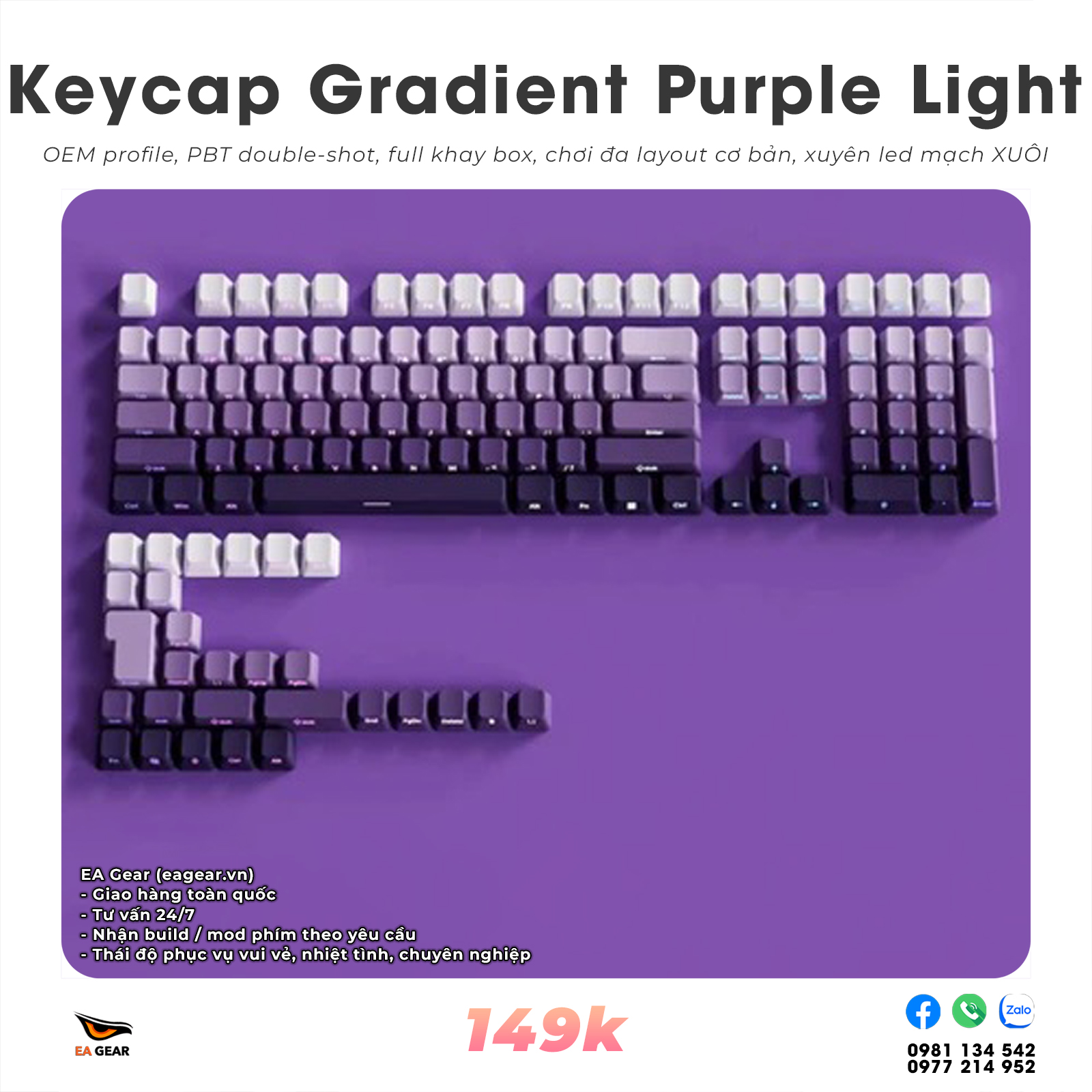 Keycap OEM Gradient Orange Purple Light (OEM profile, pbt double-shot, full khay box chơi đa layout)