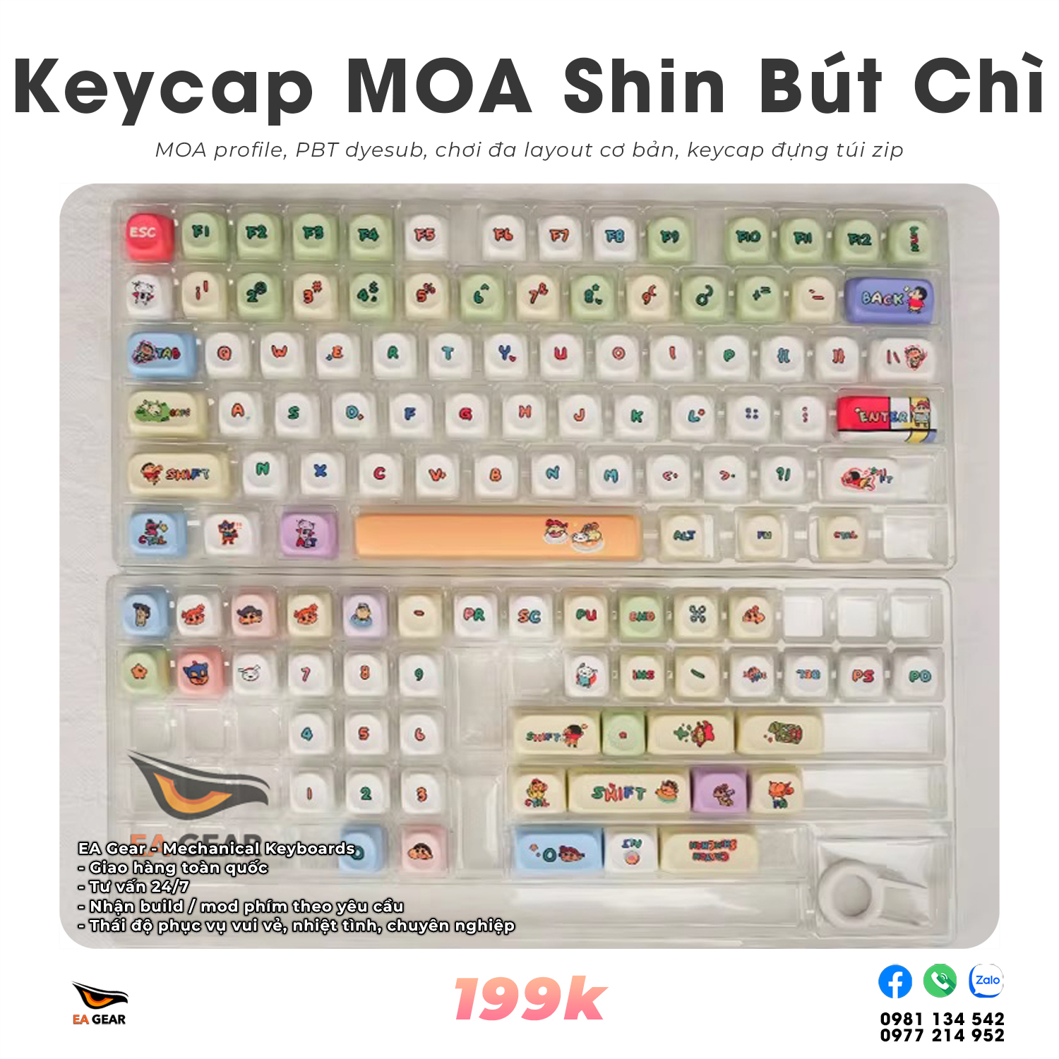 Keycap MOA Shin Cậu Bé Bút Chì (MOA profile, nhựa pbt dyesub, chơi đa layout, siêu cute)