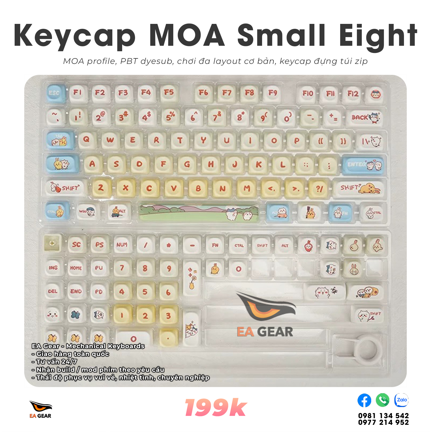 Keycap MOA Small Eight (MOA profile, nhựa pbt dyesub, chơi đa layout, siêu cute)