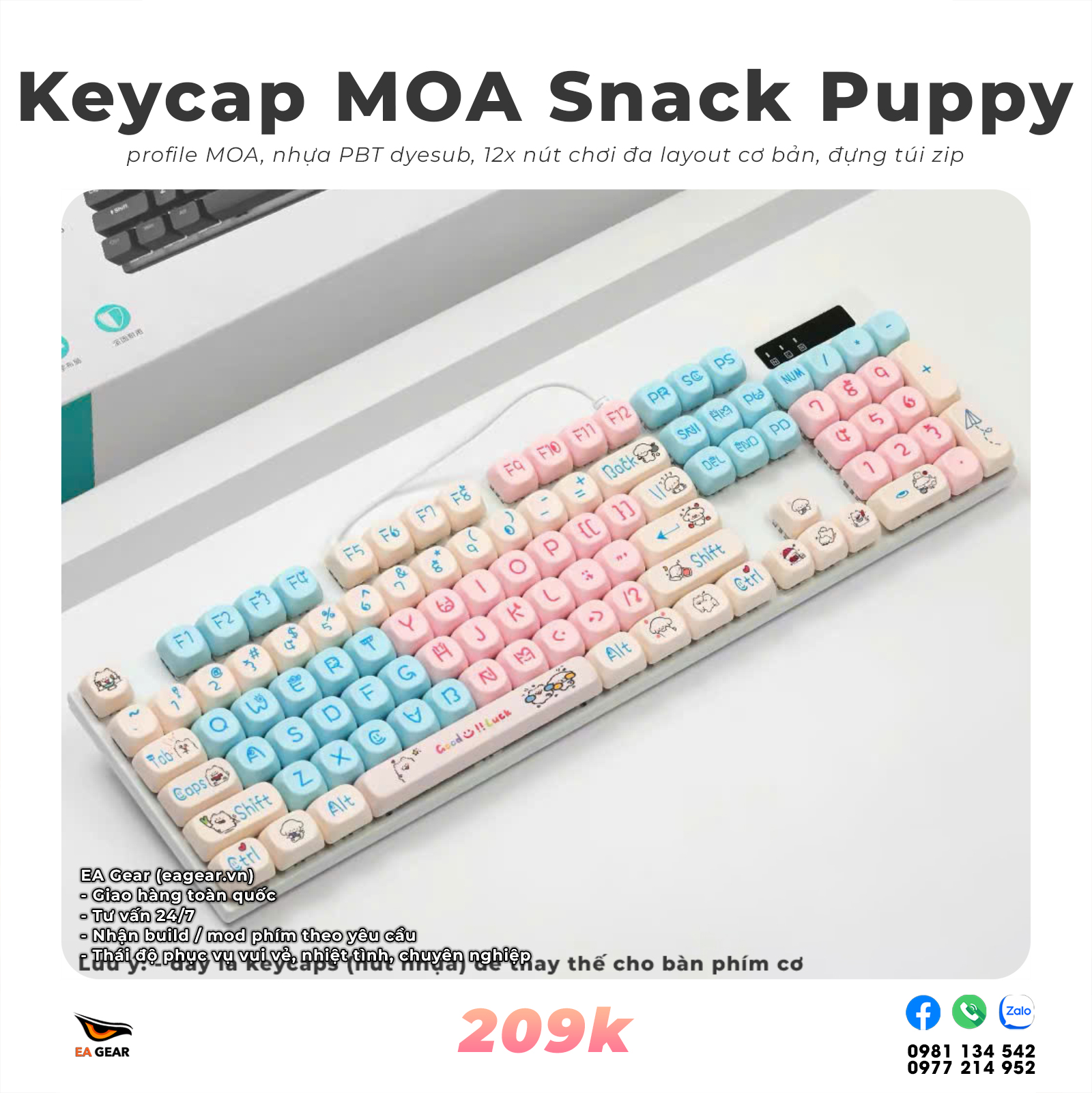 Keycap MOA Snack Puppy (MOA profile, nhựa pbt dyesub, chơi đa layout, siêu cute)