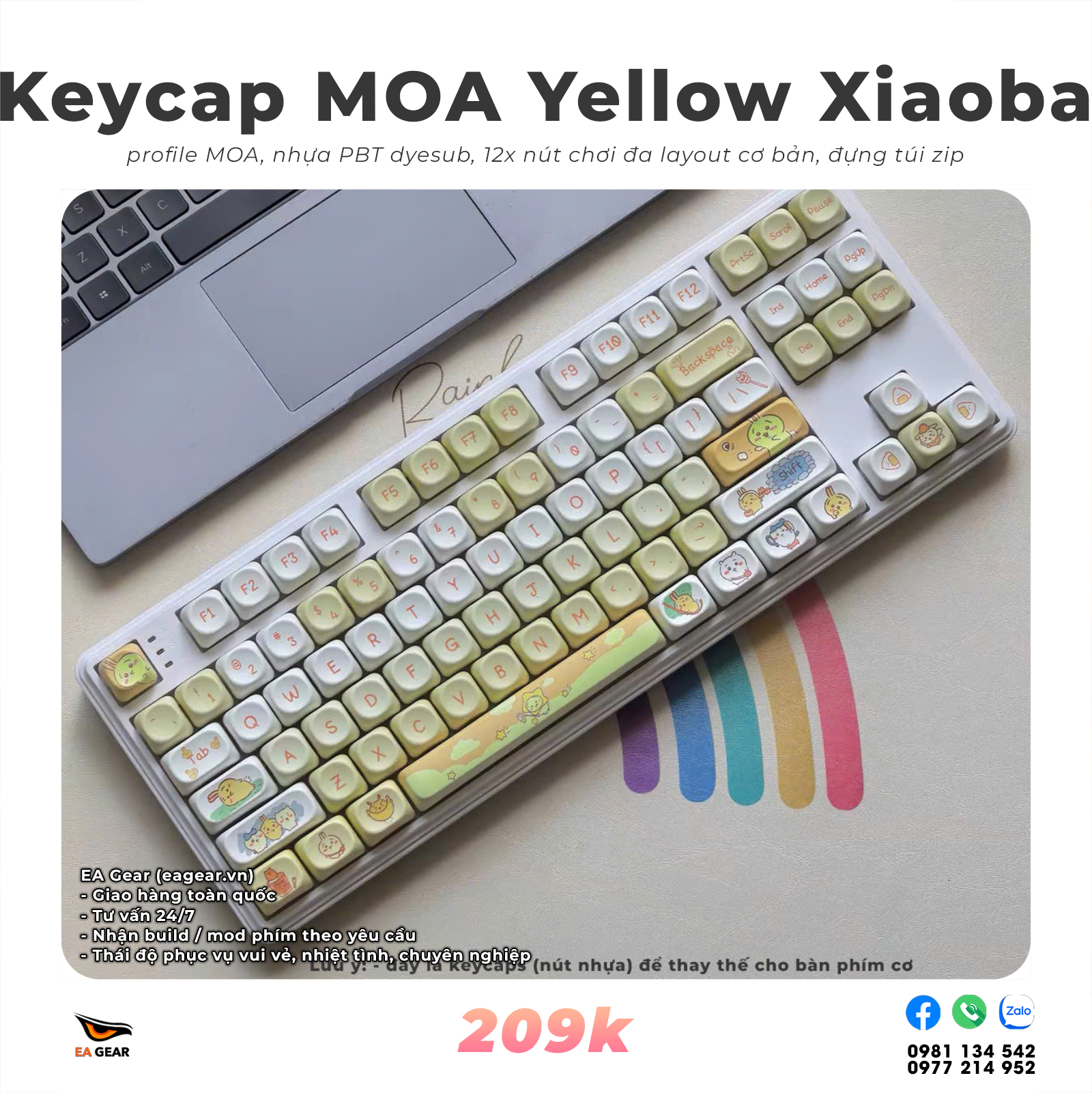 Keycap MOA Yellow Xiaoba (MOA profile, nhựa pbt dyesub, chơi đa layout, siêu cute)