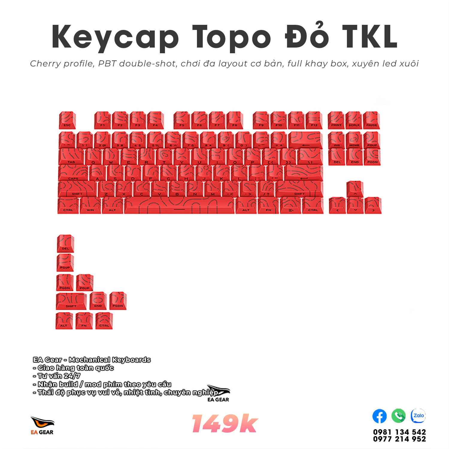 Bộ Keycap Topo Graphic Contour Vằn Vện Xuyên Led Đỏ Mạch Xuôi PBT Double-shot Cherry Profile