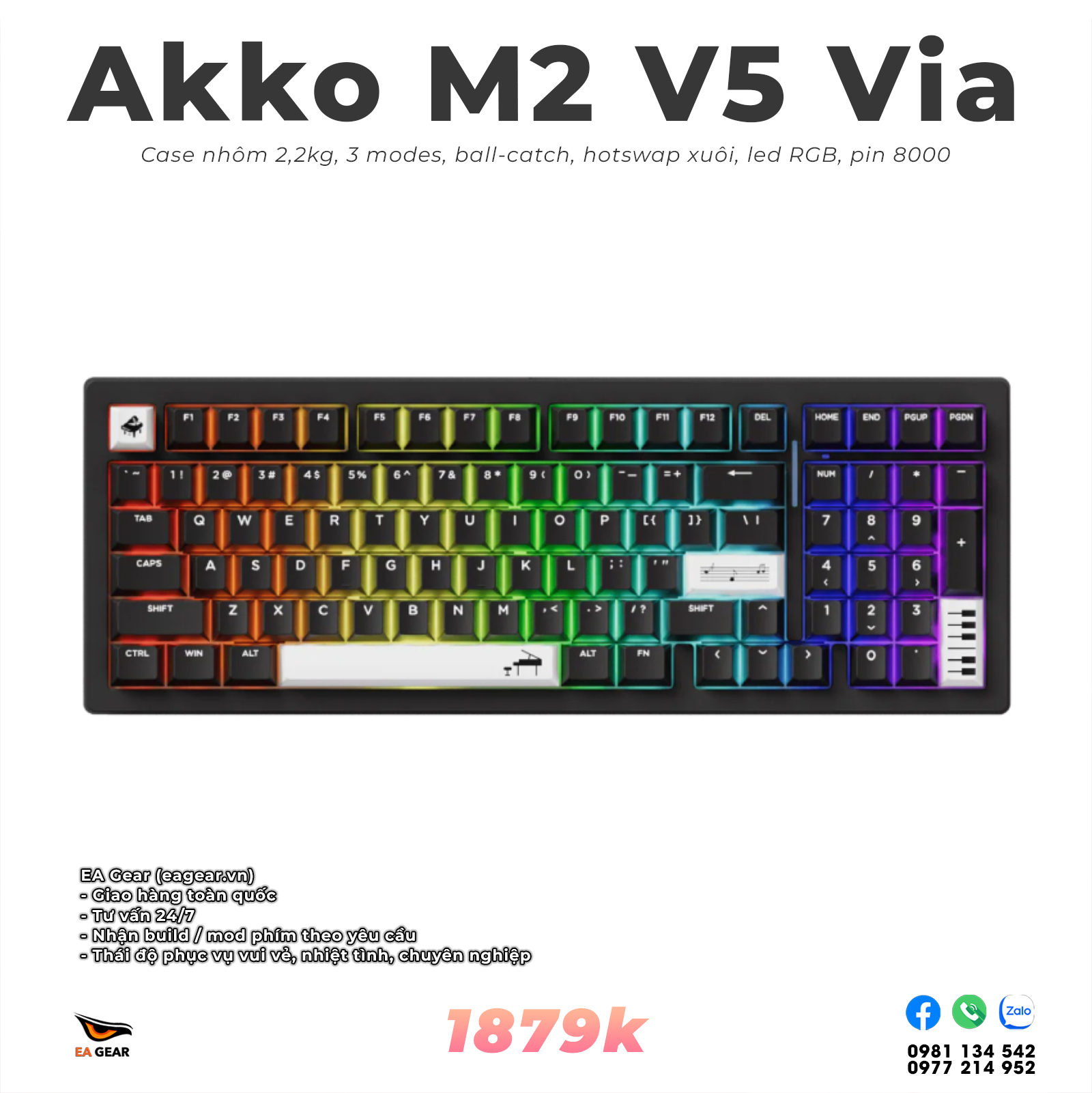 Bàn Phím Cơ Nhôm Nguyên Khối Akko M2 V5 (3 modes, keymap Via, hotswap xuôi, RGB)